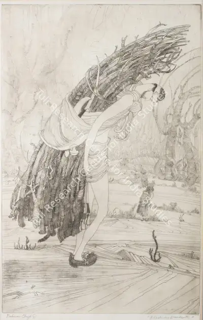 M.A.R. Chughtai (Artist), Kashmiri Woodcutter, Graphic Art