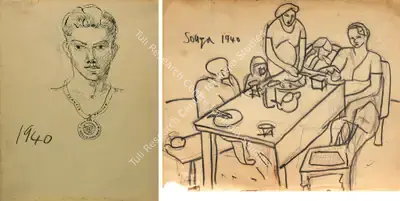 F.N. Souza (Artist), Self Portrait Of Francis Newton (Souza), 1940, Drawing