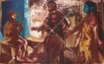Nataraj Sharma (Artist), Figures (Boy playing flute), 1993, Painting