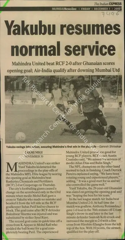 Laxmi Negi (Reporter), Yakubu Resumes Normal Service, 2006, Newspaper Clipping