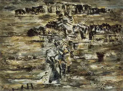 K.K. Hebbar (Artist), Faces in the Moon, 1966, Painting