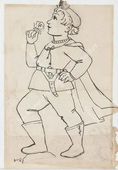 M.F. Husain (Artist), Prince Charming, 1944, Drawing