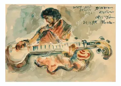 B.B. Mukherjee (Artist), Untitled (Woman Playing Sitar), 1944, Painting