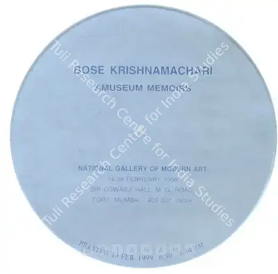 Bose Krishnamachari (Artist), Bose Krishnamachari, 1999, Solo Exhibition Invitation
