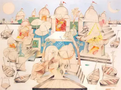 Manu Parekh (Artist), Benares Landscape, 1988, Painting
