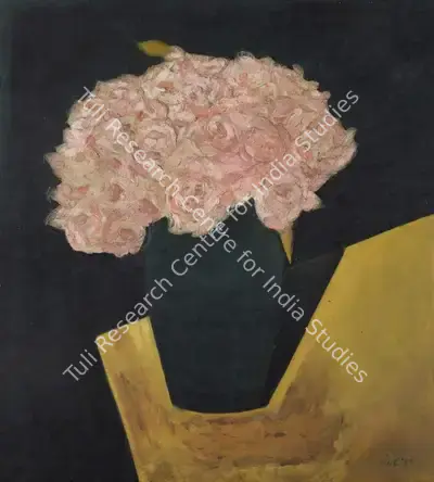N.S. Bendre (Artist), Black Flower Vase, 1961, Painting