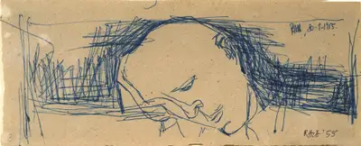 S.H. Raza (Artist), Head, 1955, Drawing
