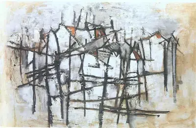 B. Prabha (Artist), Untitled (Townscape), 1967, Painting