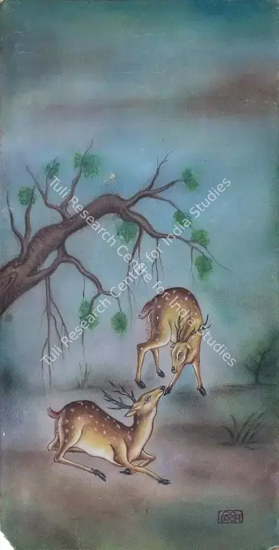 Kshitindranath Majumdar (Artist), The Deers, 1951, Painting
