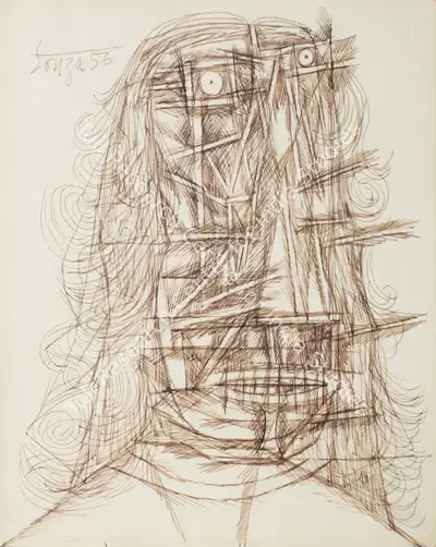 Souza, F.N. (Artist). Female Head, 1956 | Drawing, Os.Mum/23.03.12, 1956