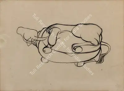Tyeb Mehta (Artist), Trussed Bull, 1955, Drawing