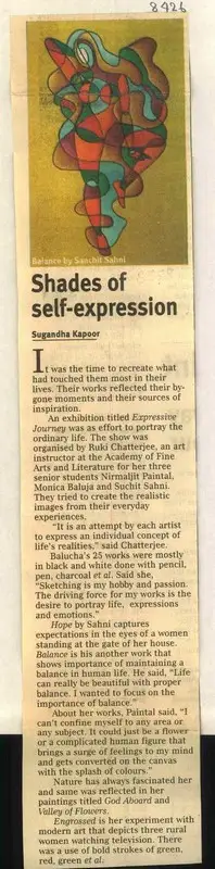 Sugandha Kapoor (Reporter), Shades of Self-Expression, 2008, Newspaper Clipping