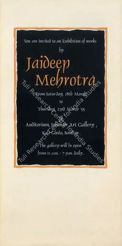 Jaideep Mehrotra (Artist), An Exhibition of Works, 1995, Solo Exhibition Invitation
