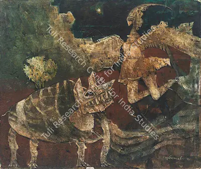 Ganesh Pyne (Artist), The Bird & The Beast, 1978, Painting