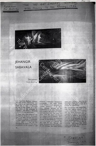 Jehangir Sabavala, 1964, Newspaper Clipping