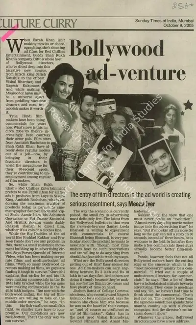 Meena Iyer (Reporter), Bollywood Ad-Venture, 2005, Newspaper Clipping