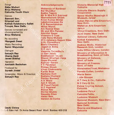 Suresh Jindal (Producer), Shatranj Ke Khilari, 1977, Song Synopsis Booklet