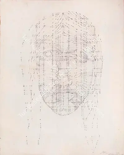 Krishen Khanna (Artist), Emerging Head in a Graph (Christ), 1987, Painting
