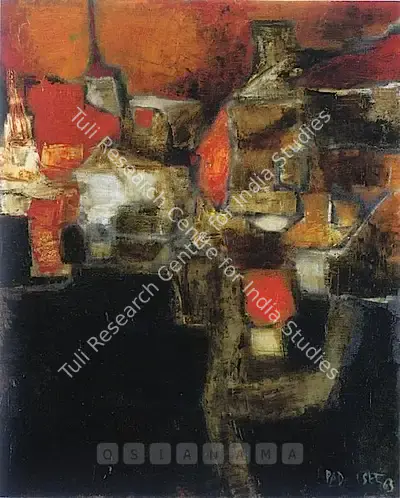 Akbar Padamsee (Artist), Village Aux Quatre Maisons Oranges, 1963, Painting