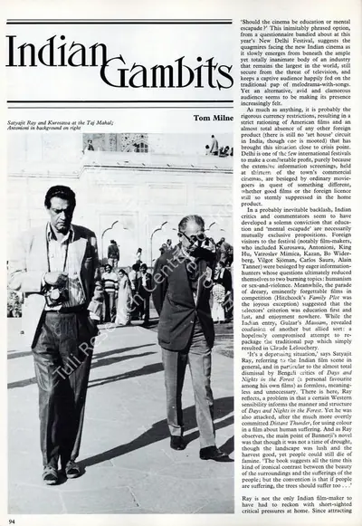 Tom Milne (Essayist), Indian Gambit, 1977, Essay