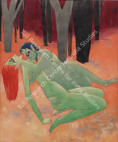 Nageshkar, Vishwanath (Artist). Lovers, 1951 | Painting, Os.Mum/31.01.07, 2007 · Osian's