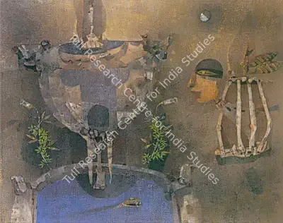 Pyne, Ganesh (Artist). Crossing The Fountain. Tempera on paper, 1978 | Painting | FineArts | 00371263