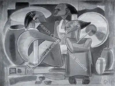 Shiavax Chavda (Artist), Bazar Scene, South India, 1947, Painting