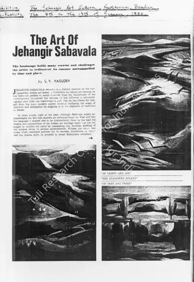 S. V. Vasudev (Editor), The Art of Jehangir Sabavala, 1980, Magazine Clipping