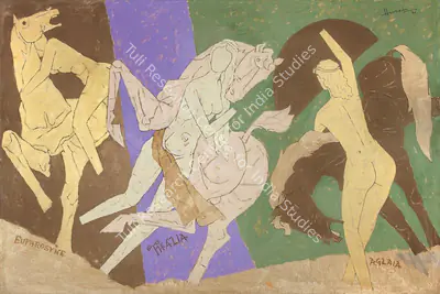 M.F. Husain (Artist), Untitled (Three Graces), 1990, Painting