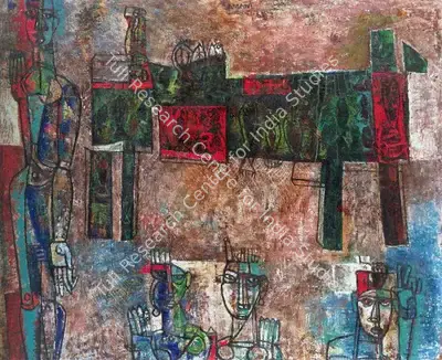 Samant, Mohan (Artist). Fishmarket. Mixed media on canvas, 1958 | Painting | FineArts | 00576093