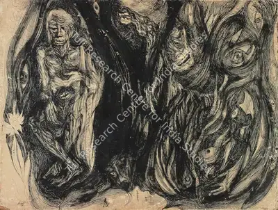 Biswas, Nikhil (Artist). Untitled. Pen, brush and ink on paper pasted on masonite board, 1960 | Drawing | FineArts | 00332084