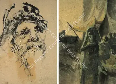D.P. Roy Chowdhury (Artist), Portrait/Bengal Famine Series (Double-Sided), 1945, Painting