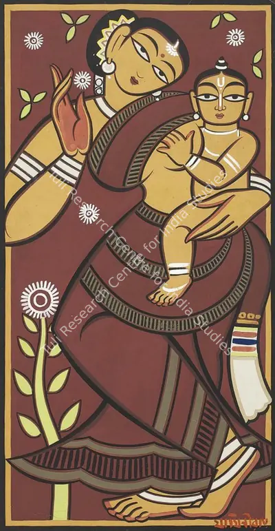 Jamini Roy (Artist), Untitled (Yashodha and Krishna) , 1915, Painting