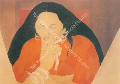 M.A.R. Chughtai (Artist), Woman at Windowsill, Painting
