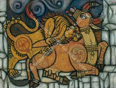 Bhatt, Jyoti (Artist). Pouncing of Kombhodara. Oil on canvas, 1961 | Painting | FineArts | 00340501