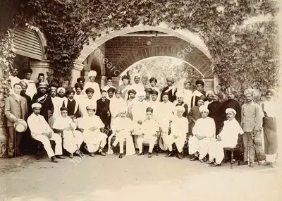 Studio Bourne & Shepherd (Photographic Studio), His Highness the Thakor Saheb of Gondal with Officers and Guests, 1909, Antiquarian Photograph