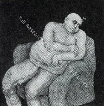 Jogen Chowdhury (Artist), Man on Sofa, 1976, Painting