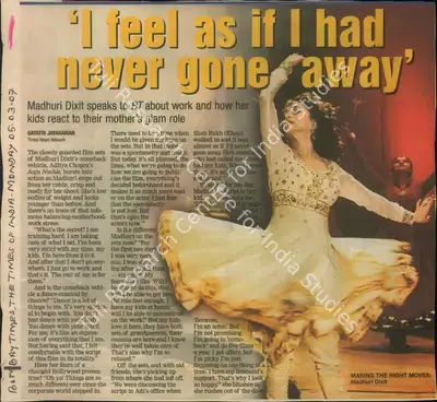 Gayatri Jayaraman (Reporter), I Feel As If I Had Never Gone Away, 2007, Newspaper Clipping