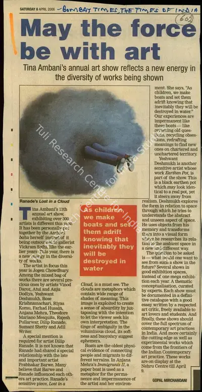 Gopal Mirchandani (Reporter), May the Force be with Art, 2006, Newspaper Clipping
