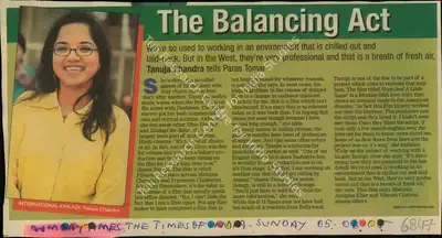 Paras Tomar (Reporter), The Balancing Act, 2005, Newspaper Clipping