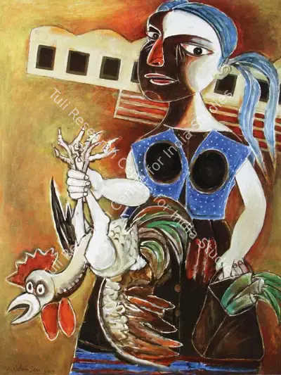 Paritosh Sen (Artist), Returning From The Market, 2004, Painting
