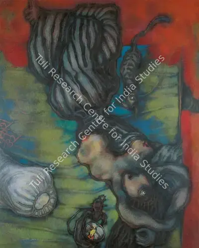 Prokash Karmakar (Artist), The Cat on a Cool Silken Bed, 1982, Painting