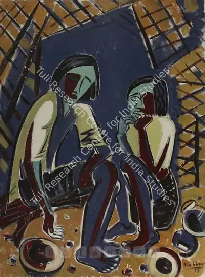 K.K. Hebbar (Artist), Hungry Souls, 1952, Painting