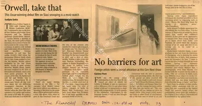 Garima Pant (Reporter), No barriers for art, 2008, Newspaper Clipping