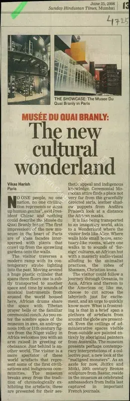 Vikas Harish (Reporter), The new Cultural Wonderland, 2006, Newspaper Clipping