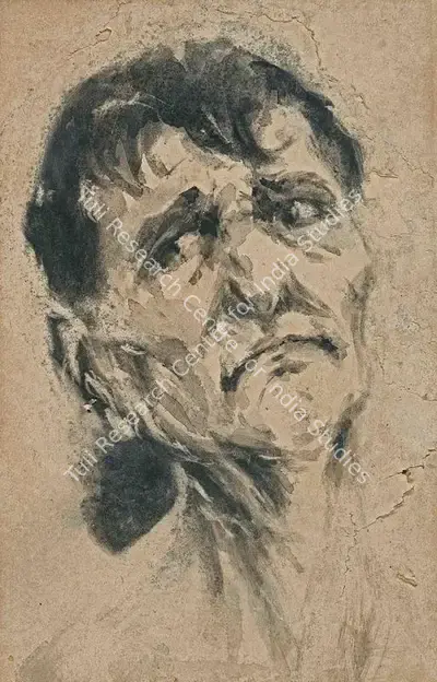 D.P. Roy Chowdhury (Artist), Portrait Study, 1972, Painting