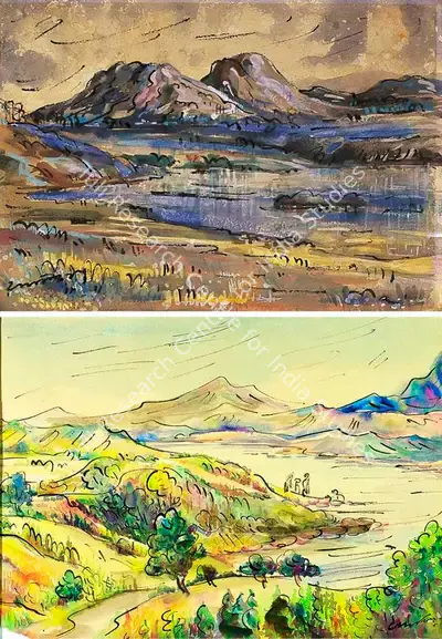 Baij, Ramkinkar (Artist). Parganas Landscape. Watercolour on paper, early 1950s | Painting | FineArts | 00371678