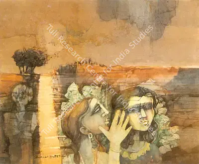 Ray, Shyamal Dutta (Artist). Conversation. Watercolour on paper, 1987 | Painting | FineArts | 00373542