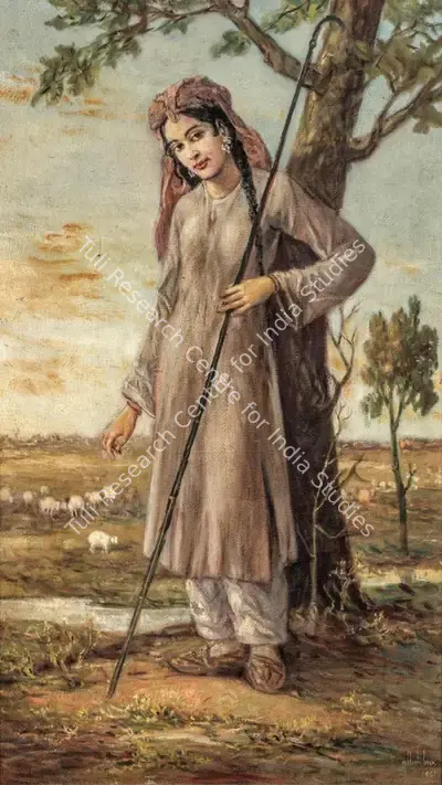 Ustad Allah Bukhsh (Artist), Untitled (Shepherd Girl), 1991, Painting
