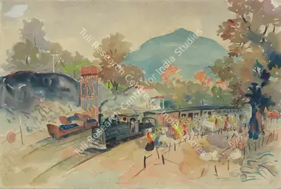 K.K. Hebbar (Artist), Untitled (Railway station, Shivrajpur), 1965, Painting
